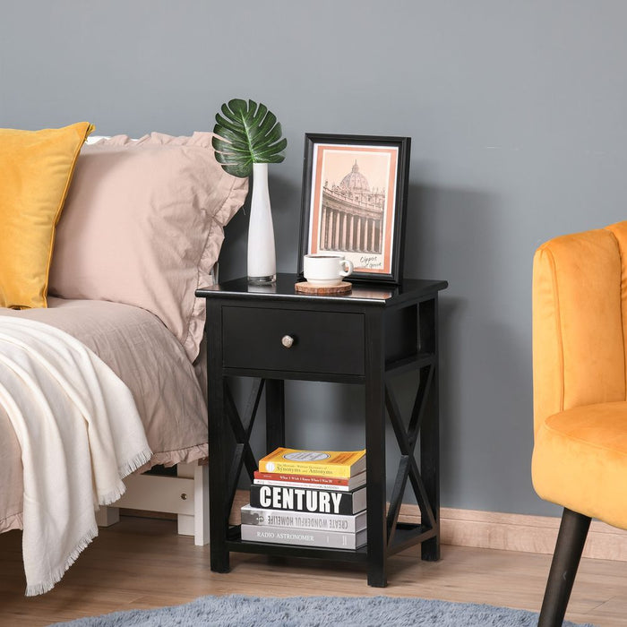 Premium MDF 2-Tier Side Table Black, Drawer included. Enhance your space with this stylish and functional piece.