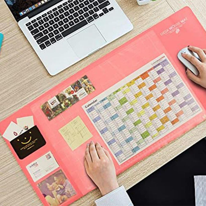 AQ Multifunctional Pink Office Desk Mouse Mat: Eco-friendly, PVC+DS Material - Calendar, Phone Holder & More!