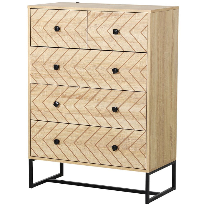 Quirky Zig Zag Design Chest | 5 Drawers w/ Metal Handles