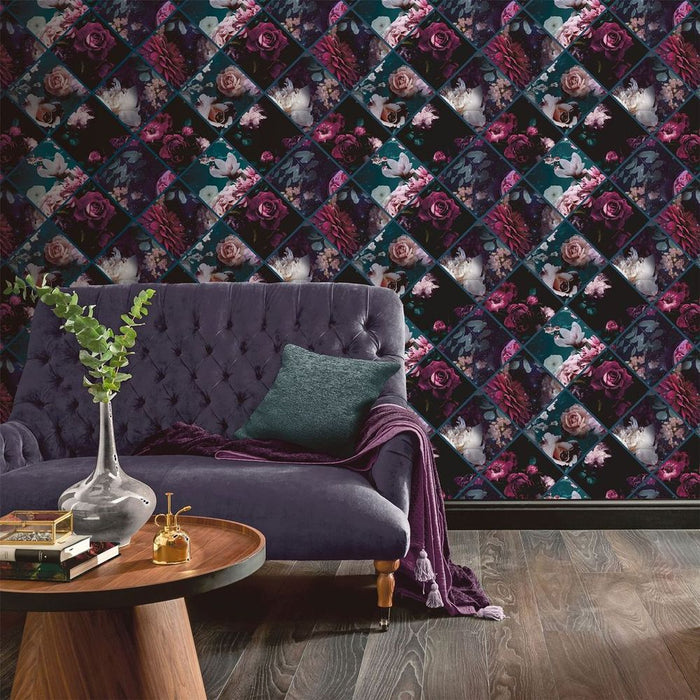 Exquisite Floral Collage - Plum & Teal - Premium Quality