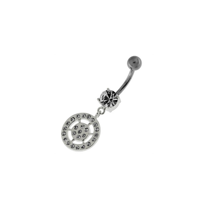 Sterling Silver Multi jeweled Round Pattern Belly Ring