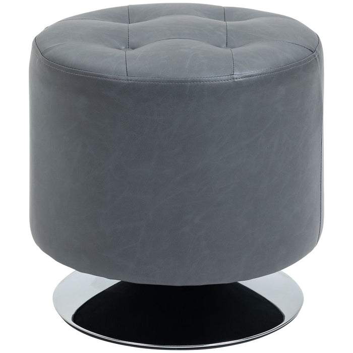 360 Swivel Foot Stool Ottoman, Grey - Thick Padding, Steel Base - High-Quality PU Leather