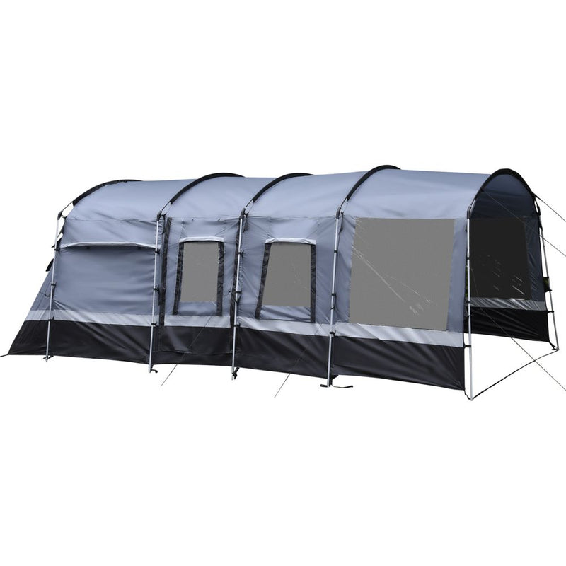 Premium 8-Person Camping Tent with Tunnel Design, 4 Large Windows, Dark Grey