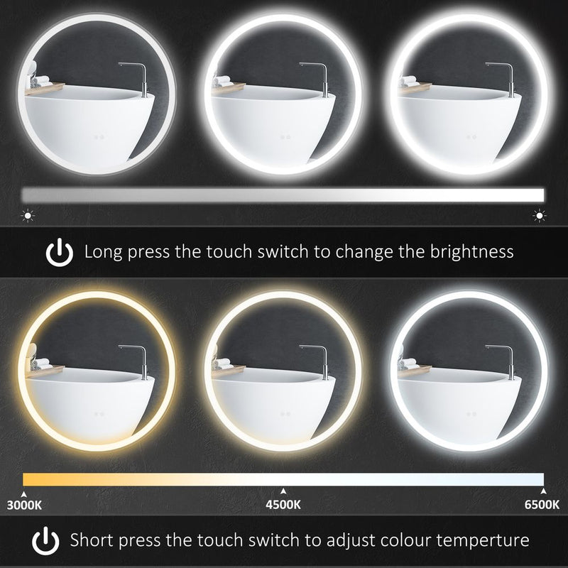 kleankin Dimmable Bathroom Mirror with LED Lights, 3 Colours, Defogging Film