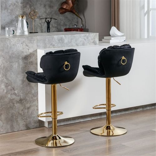 Bar Stools Set of 2 for a matching look for Home Bar Kitchen Black Velvet Metal
