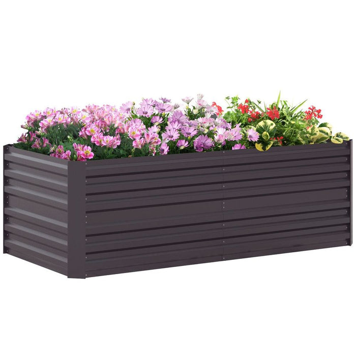 Outsunny Galvanised Steel Outdoor Raised Bed w/ Reinforced Rods, Dark Grey