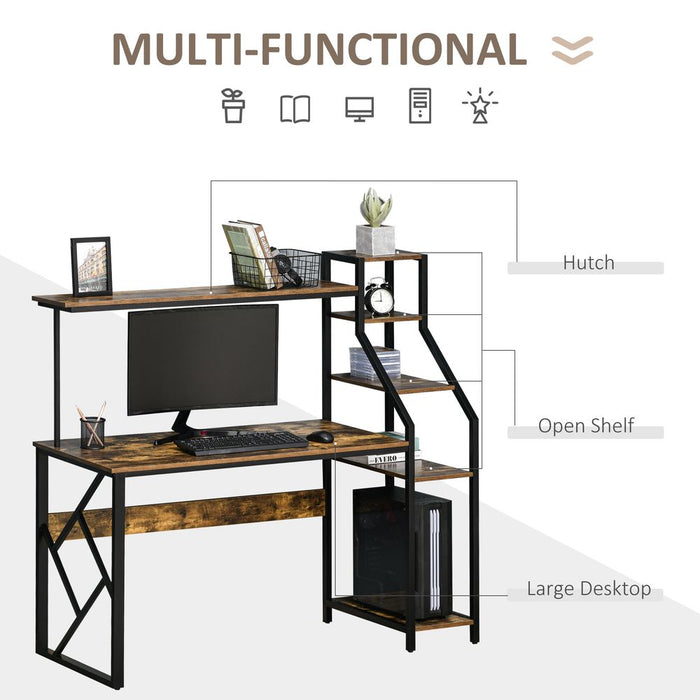 Rustic Industrial Computer Desk 6 Tier Storage - High Quality - Buy Now!