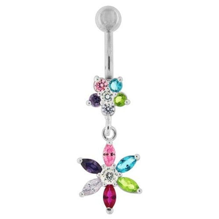 Fancy Flower Dangling Navel Ring