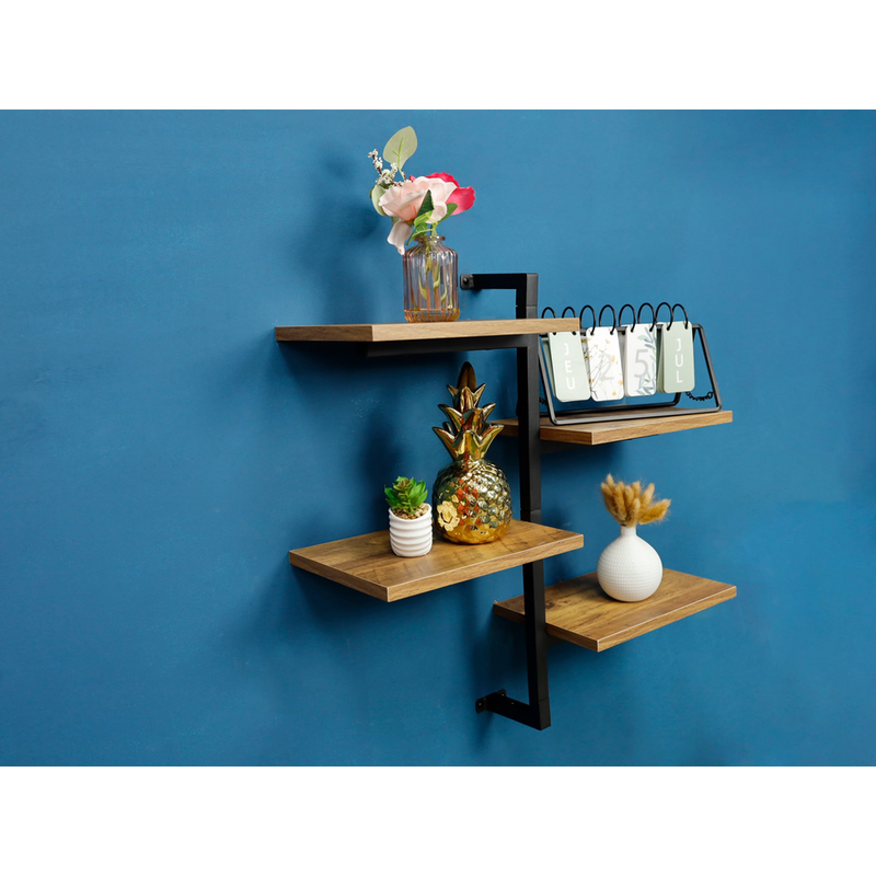 4 Tier Dark Oak Wall Shelf - PARGI: Black Frame, Tall Multi Section, Best Quality, 60x20x60cm