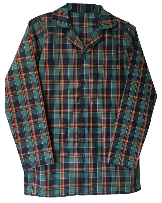 Mens Check Tartan Nightshirt - Button Up, Long Sleeved, 100% Cotton - Comfort & Style Guaranteed