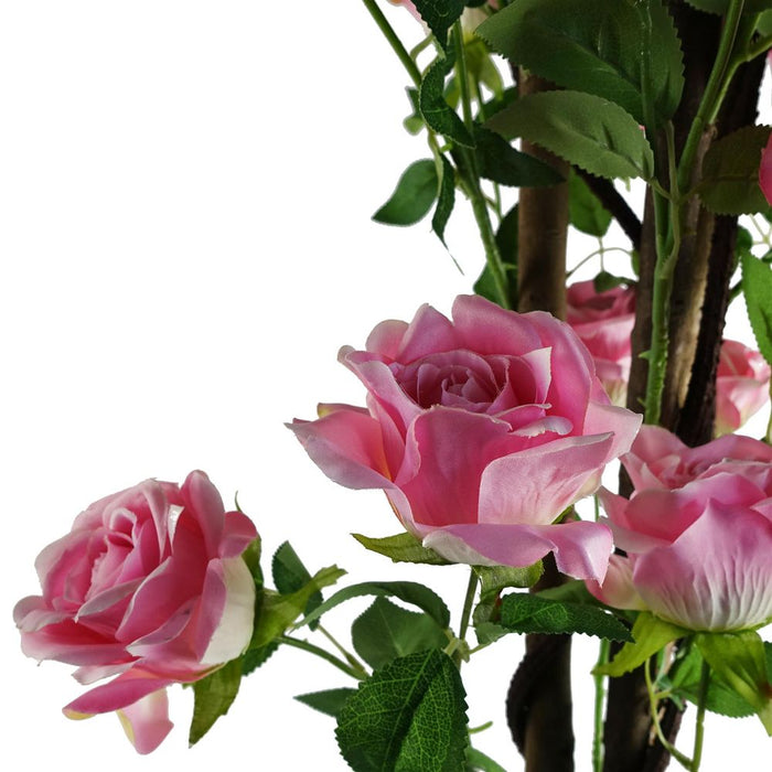 Premium 105cm Pink Rose Tree - Lifelike Artificial Flowers - Natural Wood Trunk