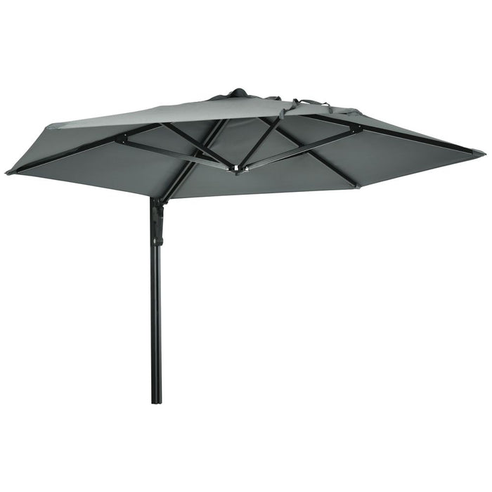 Outsunny Wall-Mounted Parasol Patio Umbrella with Hand to Push System Grey