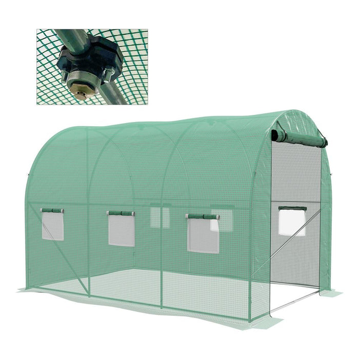 Outsunny Polytunnel Green House with Sprinkler System, Wide Door