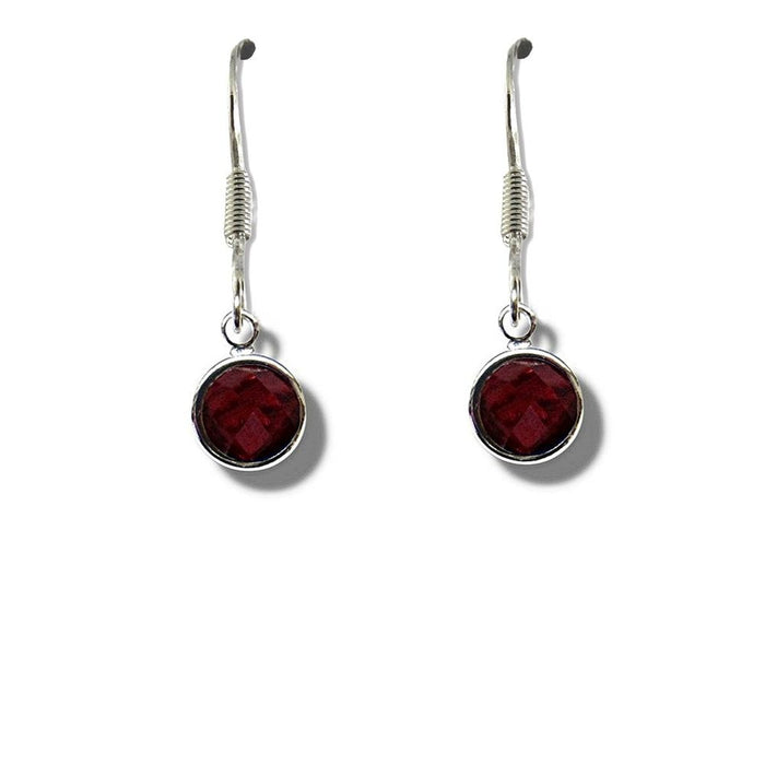 Premium Sterling Silver January Birthstone Drop Earrings - Dark Red