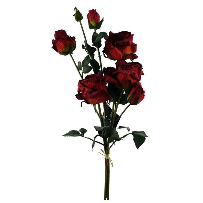 60cm Red Rose Artificial Flowers Spray - 4 Flowers 3 Buds