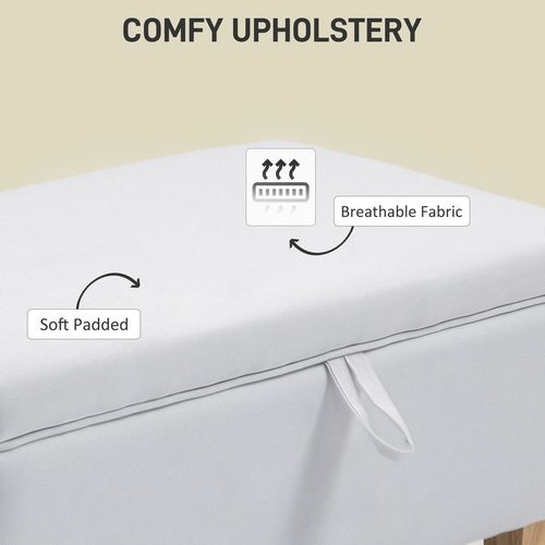 HOMCOM Linen Storage Ottoman Storage Box Footstool with Rubberwood Legs Cream