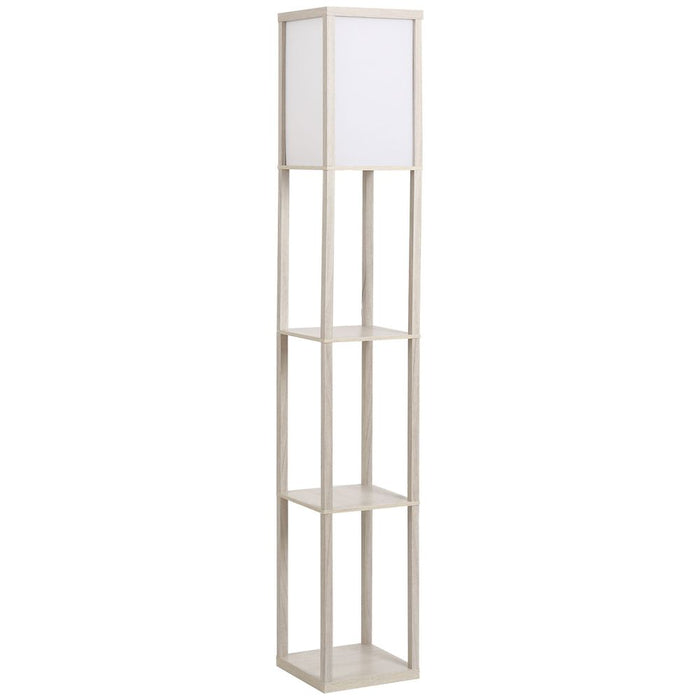 4-Tier Floor Lamp, Floor Light with Storage Shelf White and Oak 3-Tier