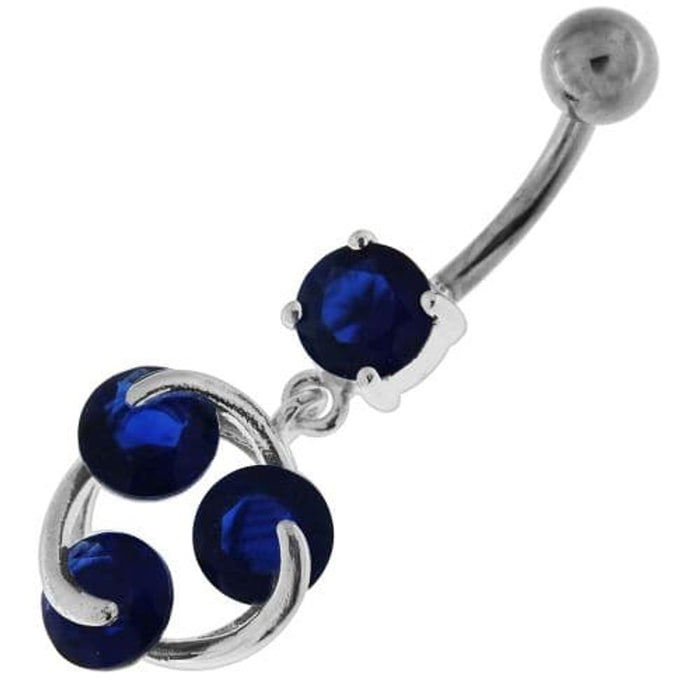 Tri Round Jeweled Swirl Sterling Silver Navel Bar