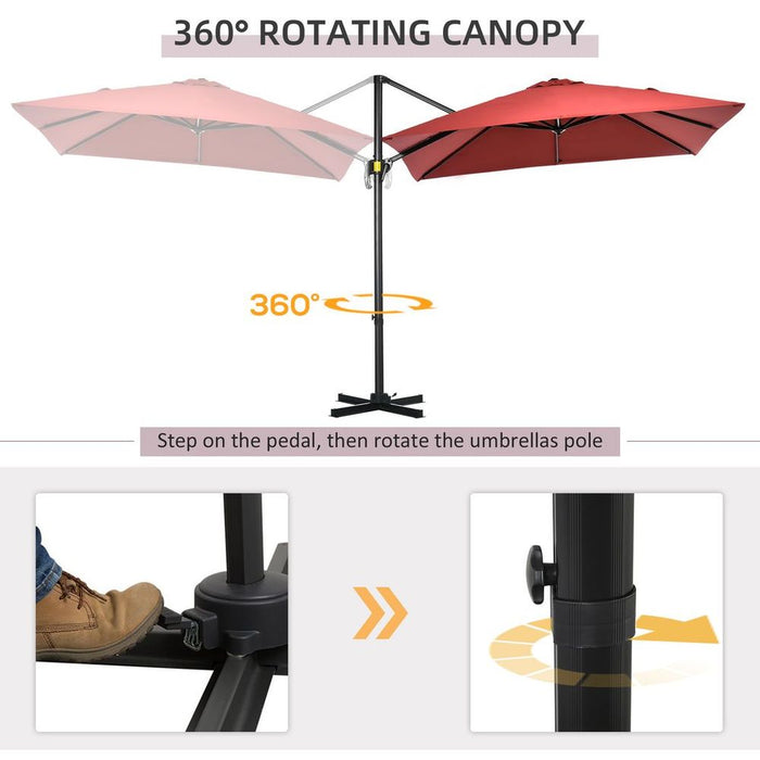 Outsunny Square Cantilever Roma Parasol 360? Rotation, Wine Red. Reliable protection from harmful UV rays. Perfect for all-day relaxation.