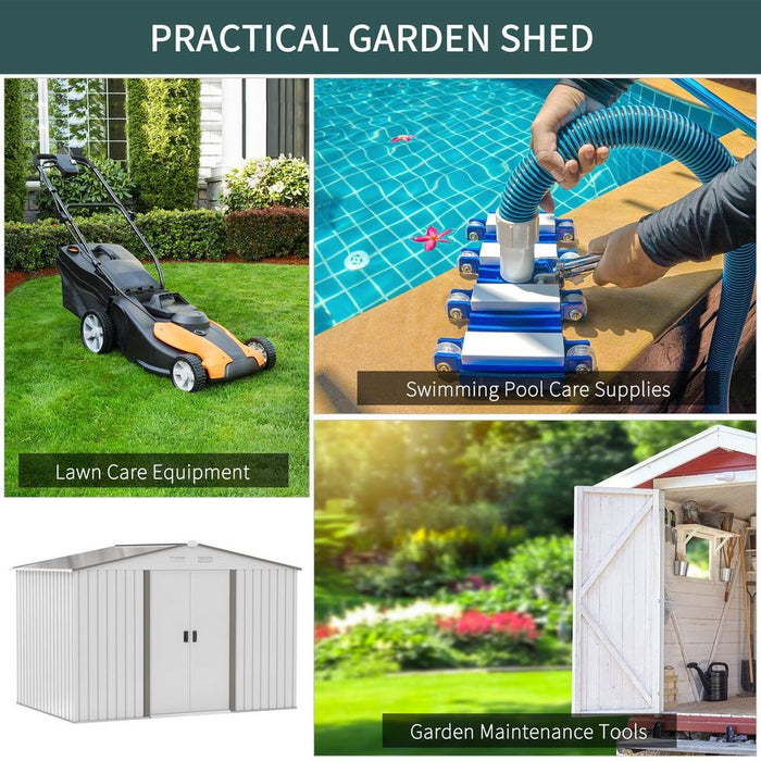 Garden Shed Storage Large Yard Store Sliding Door Metal Roof Tool Box Silver