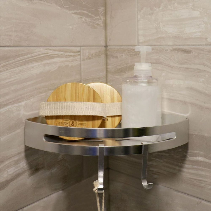 Space-Saving Adhesive Corner Shower Caddy | Rust-Resistant Aluminum | Maison & White