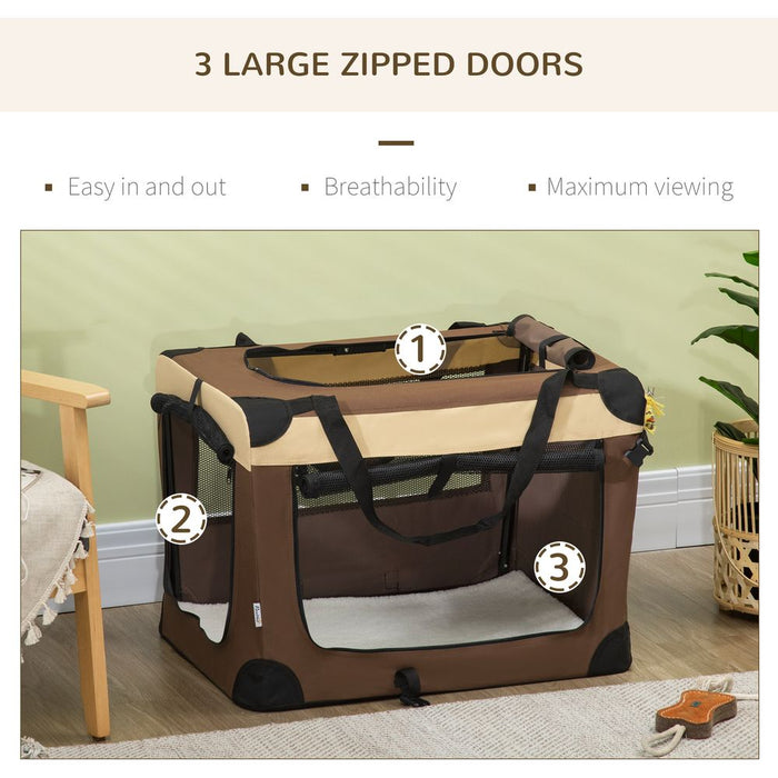 70cm Foldable Pet Carrier w/ Cushion for Mini Dogs and Cats - Brown Pawhut