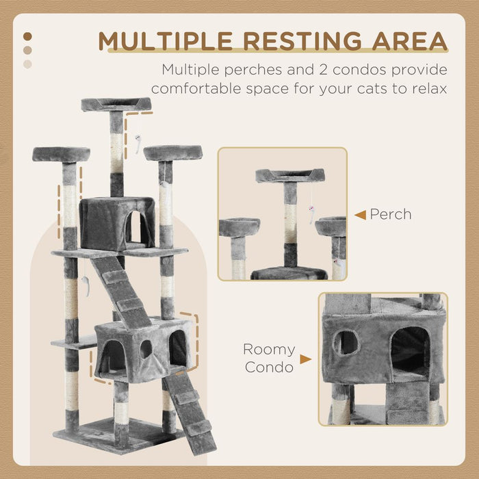 PawHut Cat Tree - Activity Centre, Scratcher, Condo, Toy Bed - High-Quality, For Happy Cats