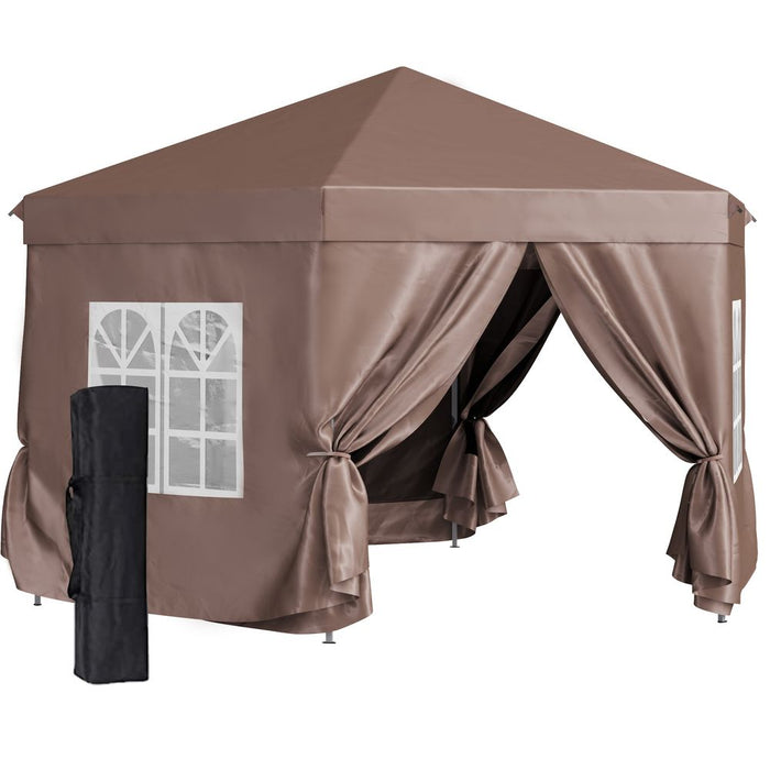 Outsunny 4m x 4m Hexagonal Metal Gazebo - Brown