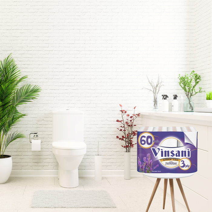 Vinsani Lavender 60 Toilet Rolls - Plush Quilted Design - Maximum Absorption - Lavender Bliss - Made in UK - Maximum Value