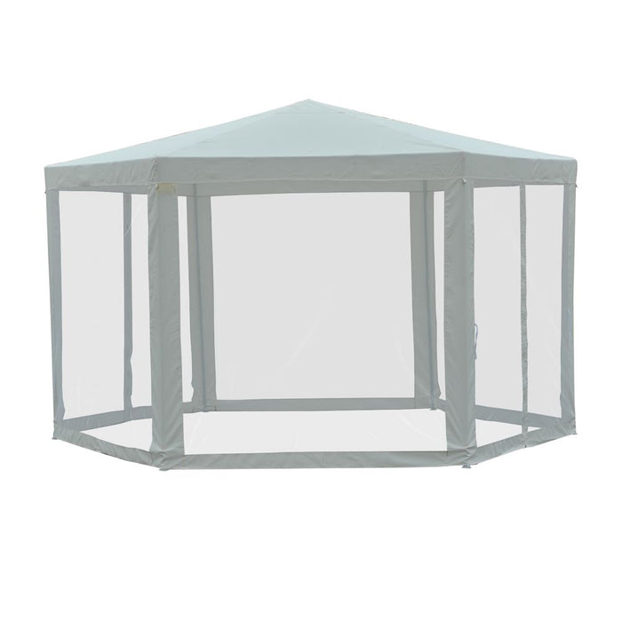 Sturdy Hexagon Sun Shade Canopy Tent w/ Protective Mesh Walls & UV Protection