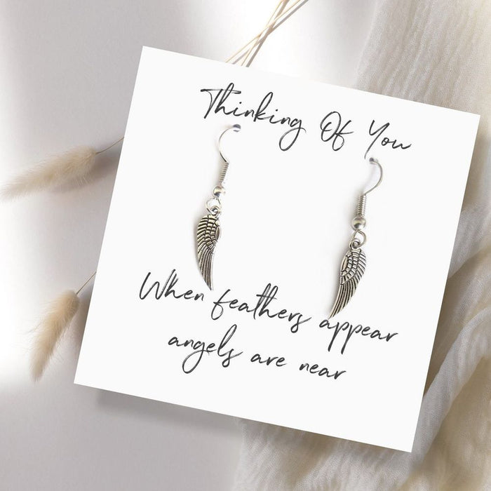 Angel Feather Sterling Silver Earrings on Message Card