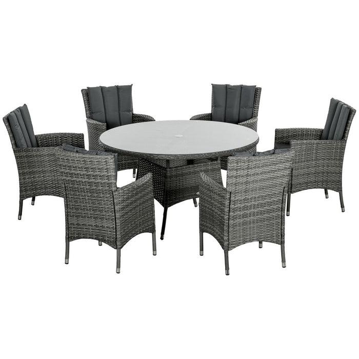 Outsunny 6-Seater Rattan Garden Furniture Set, Glass Tabletop - Mixed Grey