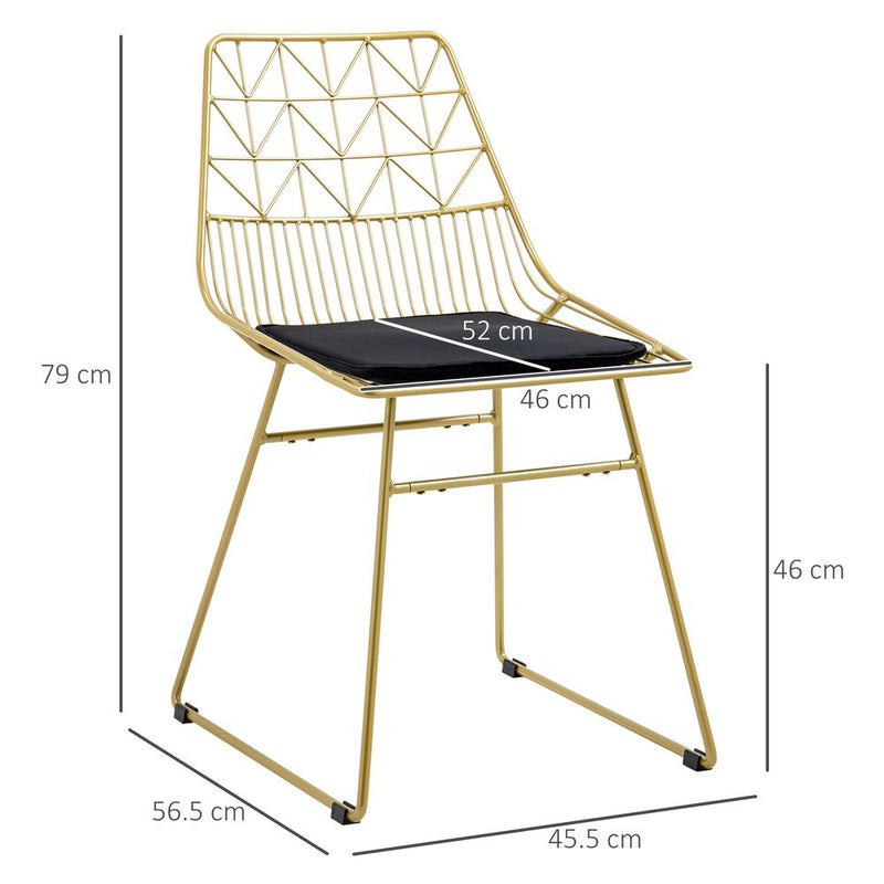 HOMCOM Dining Chairs Set of 2, Metal Wire Kitchen Chairs with Back, Gold Tone