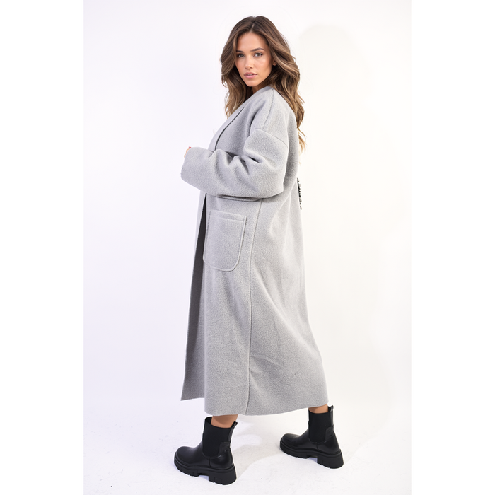 Open Front Pocket Long Loose Coat