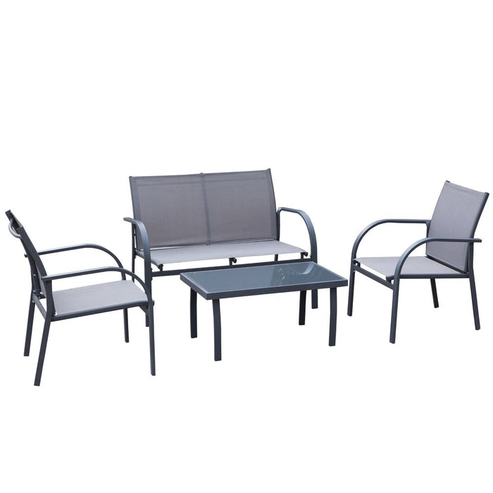 4-Pc Dining Set & Loveseat | Glass Top Table | Outdoor Garden | Grey