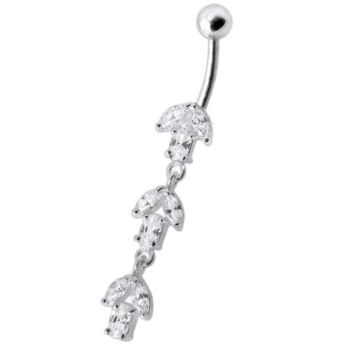 Fancy Multi Stone Jeweled Leaf Dangling Navel Ring