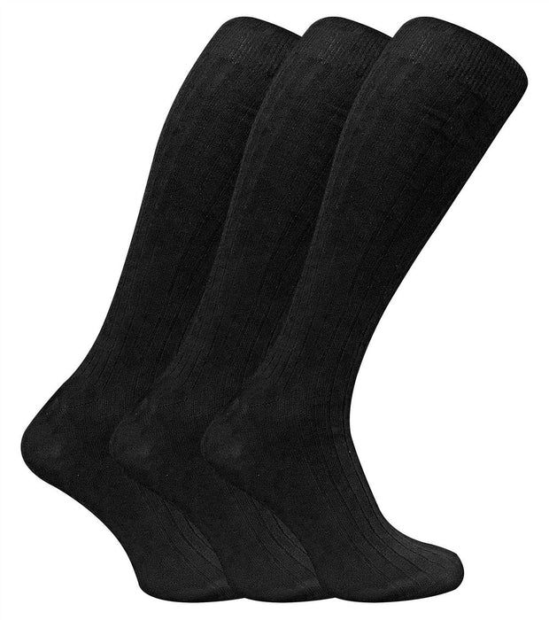 3 Pairs Mens Extra Long 100% Cotton Socks