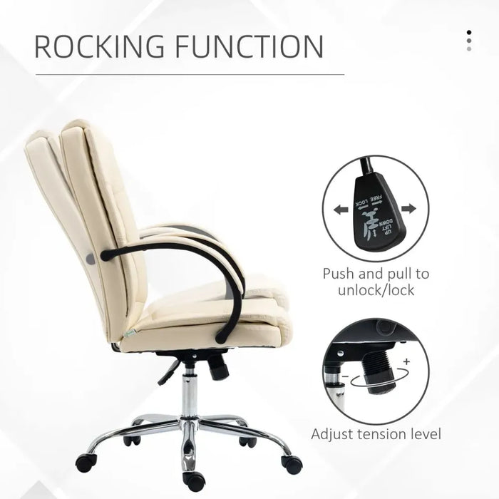 Beige High Back Office Chair - Adjustable, Comfortable PU Leather Executive Chair