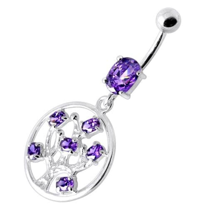 Jeweled Dangling Round Frame Belly Bar