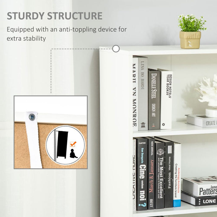 White Wooden Bookcase - 2 Doors, 4 Shelves - Storage Cabinet - Versatile Display Unit - High Quality & Sturdy