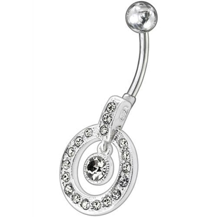 Fancy Multi Colored Round Shape Jeweled Dangling Banana Bar Belly Ring