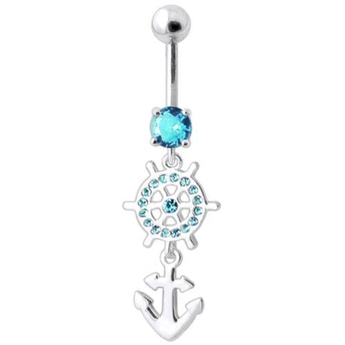 Ship Helm with Anchor Navel Belly Ring