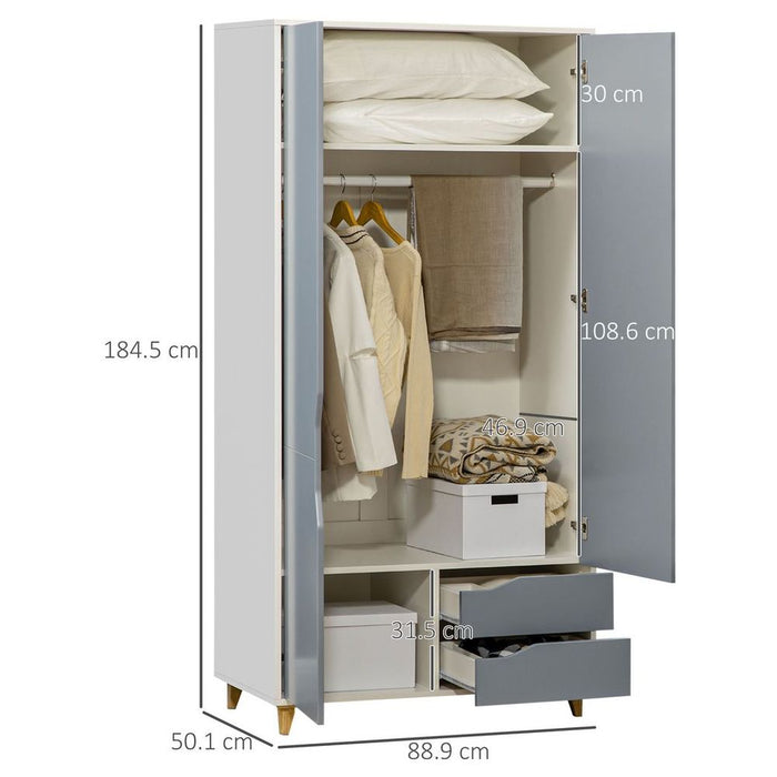 Wardrobe with Drawers, Shelves, Hanging Rail, Bedroom Clothes Organizer, Grey