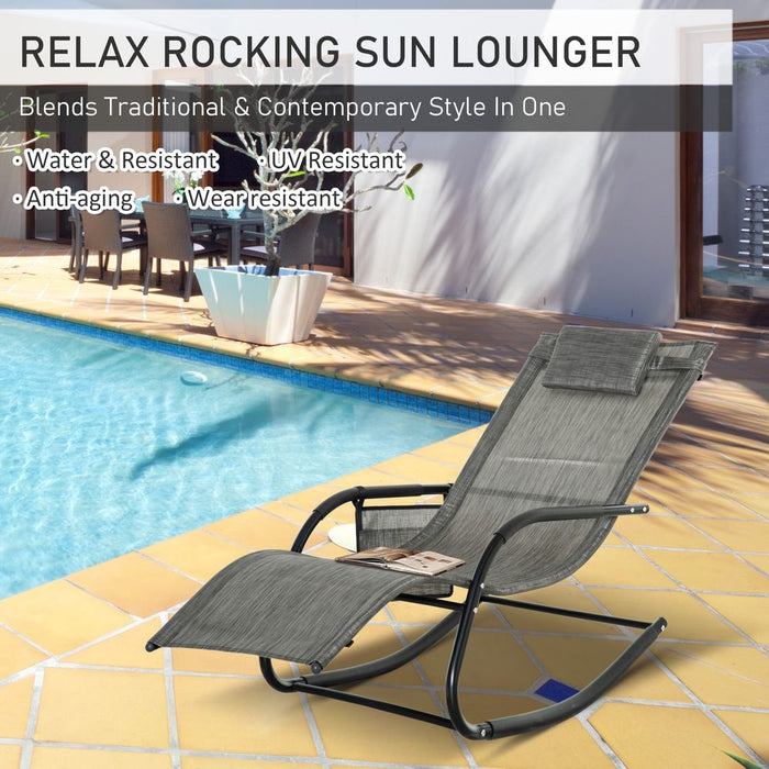 Premium Outdoor Rocking Chair with Breathable Mesh Seat, Recliner, & Removable Headrest - Dark Grey Sun