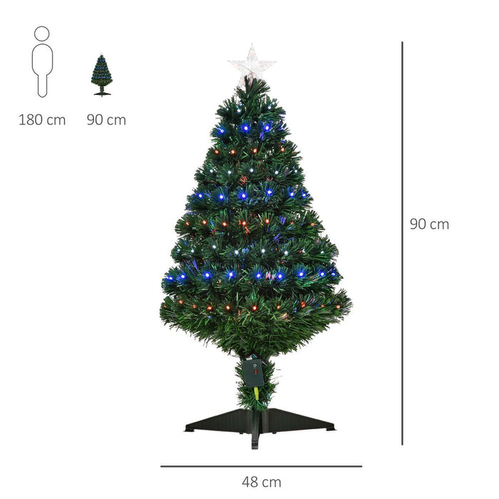 3ft Prelit Artificial Christmas Tree with Multi-Coloured Fiber Optic LED Green