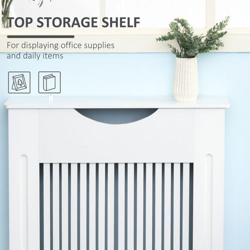 HOMCOM Modern Radiator Cover Heater Cabinet Slatted Worktop Painted MDF White