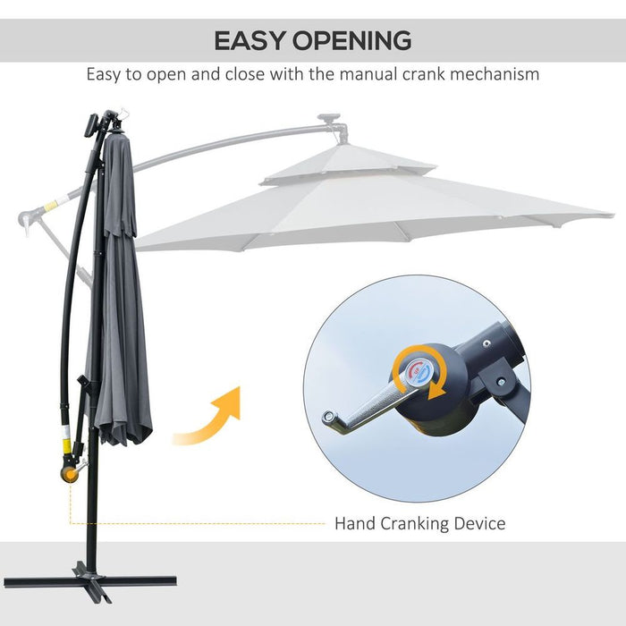 Durable Outsunny 3m Cantilever Parasol w/ Lights - Protect & Illuminate Your Outdoor Space!