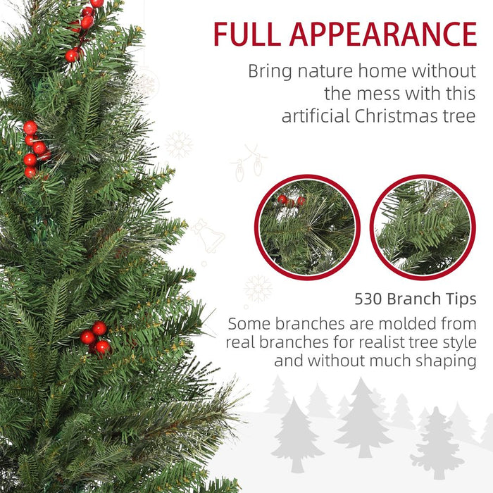 6ft Artificial Christmas Tree Holiday with Pencil Shape, Berries HOMCOM