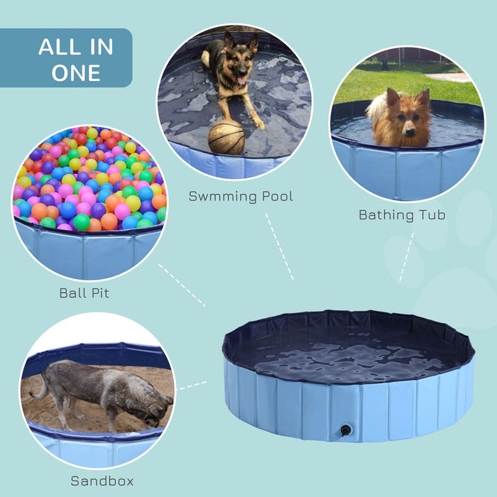 PawHut Foldable Dog Paddling Pool Pet Cat Swimming Pool Indoor/Outdoor Collapsible Summer Bathing Tub Shower Tub Puppy Washer (Φ140 x 30H cm, Blue), D01-014BU