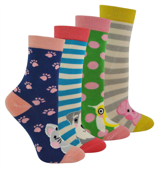 Miss Sparrow - Girls 4 Pair Animal Socks Box